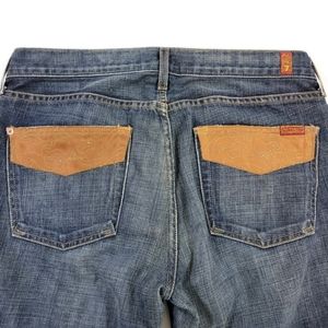 7 For All Mankind Men's Straight Leg Denim Jeans Western Leather Pockets Size 33